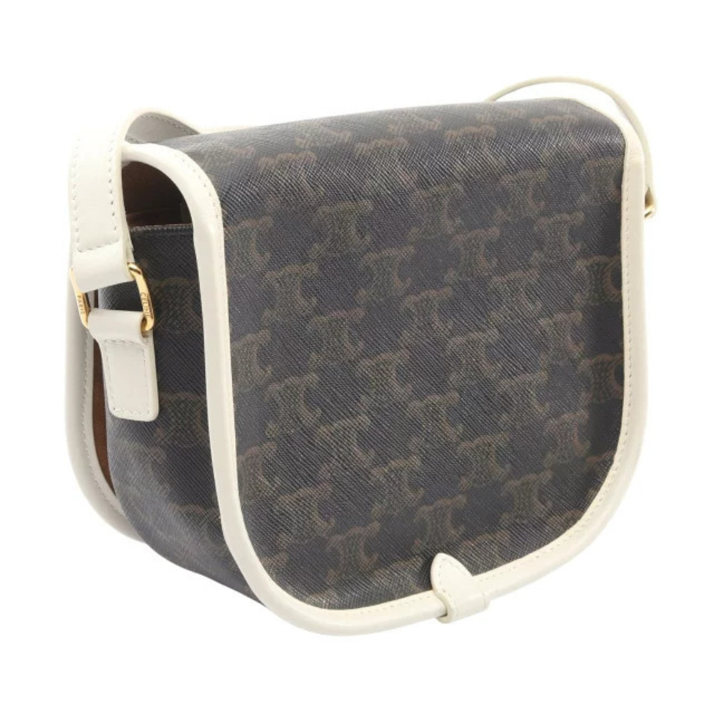 Celine Bag Leather Canvas Black Triomphe White Shoulder Brown Folco White Brown
